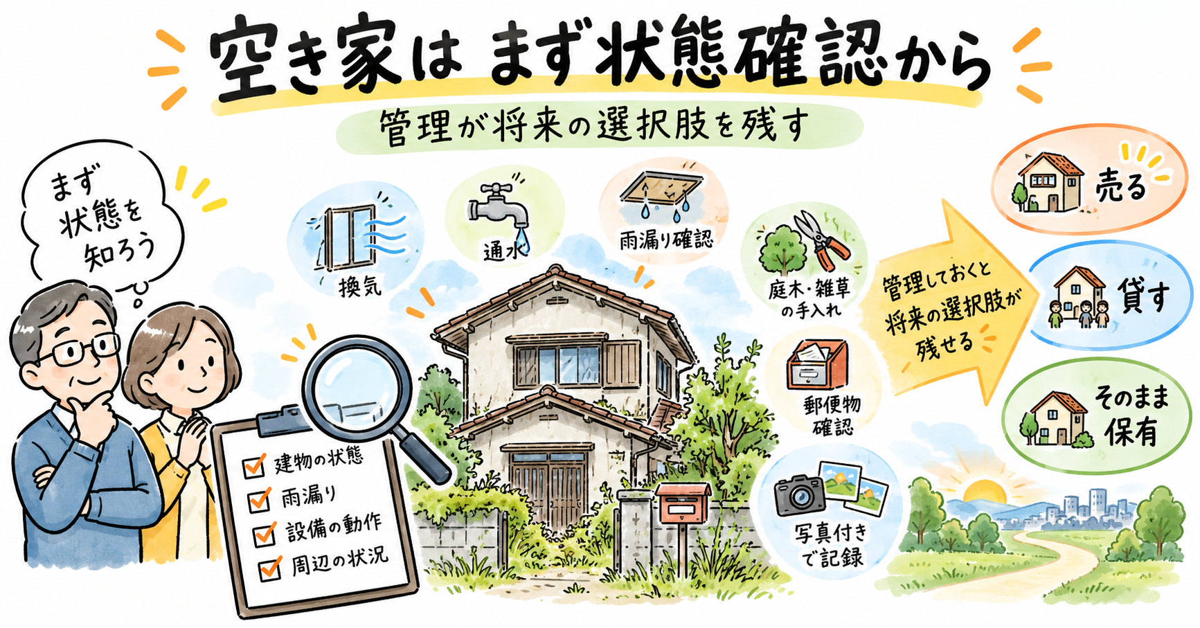 空き家の状態を把握し、これ以上傷ませないように管理すること